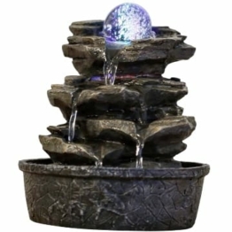 Zen'Light LittleRock Zimmerbrunnen - Naturwasserfall mit Steineffektund farbigem LED-Licht - ZenTischdekoration Ideal für Meditationund Entspannung - Feng-Shui-Objekt Glück - aus Polyresin, Dunkelbraun, 20 x 20 x 23 cm