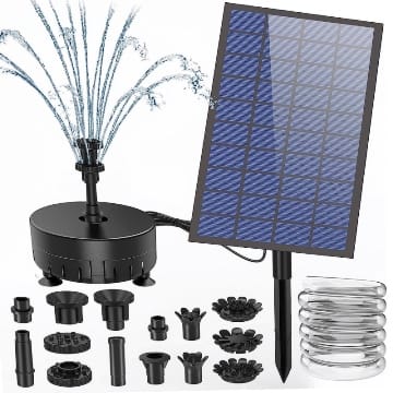 AISITIN 7W DIY Solar Springbrunnen, Upgrade Solar Teichpumpe mit 1.5m Wasserleitung und Feste Pfähle Solarbrunnen mit 19 Fontänenstile Solar Wasserpumpe für Garten,Teich,Vogelbad,DIY-Wasserspiel