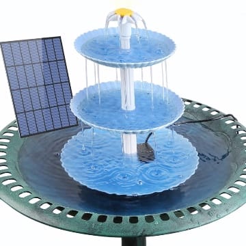 AISITIN DIY Deko Brunnen Blau,Vogeltränke Sets mit 3,5W Solar Springbrunnen, 3 stufige Vogelfütterer für draußen,Vogelbad und DIY Solarbrunnen Abnehmbar und Geeignet für Vogeltränke, Gartendekoration