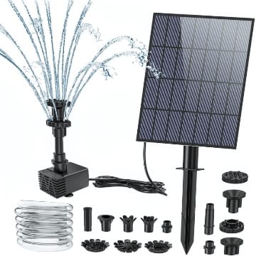 AISITIN DIY Solar Springbrunnen 3.5W, Upgrade Teichpumpe mit 1.5m Wasserleitung und Feste Pfähle Solarbrunnen mit 19 Fontänenstile Wasserpumpe für Garten,Teich,Vogelbad, Wasserspiel