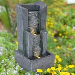 AMUR GARTENBRUNNEN BRUNNEN 230V 3-Stufige Stein-Kaskade mit LED-Licht ZIERBRUNNEN VOGELBAD Wasserfall GARTENLEUCHTE TEICHPUMPE - SPRINGBRUNNEN WASSERSPIEL für Garten, Gartenteich, Terrasse, Teich, Balkon