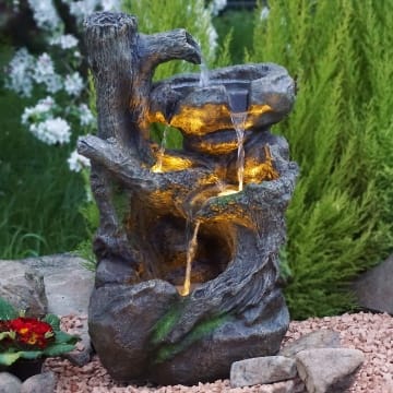 AMUR Gartenbrunnen Brunnen Zierbrunnen Zimmerbrunnen Brunnen mit LED-Licht 230V Wasserfall Wasserspiel für Garten, Gartenteich, Terrasse, Teich, Balkon Sehr Dekorativ