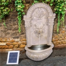 AMUR Gartenbrunnen Solarbrunnen Brunnen Vogelbad Wasserfall, Gartendeko mit Pumpe, Wasserspiel für Garten Terrasse Wandbrunnen, Balkon, Löwen-Brunnen Sehr Dekorativ, Led-Licht-Gartenleuchte