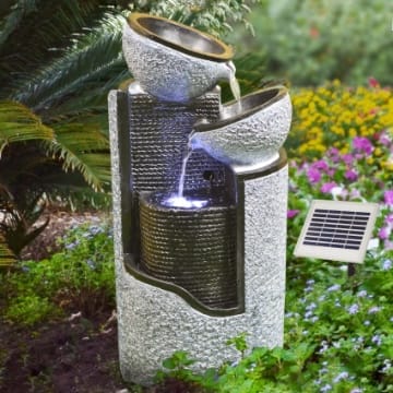 AMUR Solar Gartenbrunnen Brunnen Solarbrunnen Zierbrunnen Vogelbad Wasserfall Gartenleuchte Teichpumpe - Springbrunnen Wasserspiel für Garten, Gartenteich, Terrasse, Teich, Balkon, sehr Dekorativ