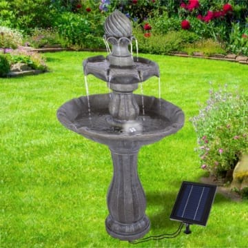 AMUR Solar Gartenbrunnen Brunnen Solarbrunnen mit LED-Licht, Zierbrunnen Wasserfall Gartenleuchte Teichpumpe für Terrasse, Balkon, mit Pumpen, mit Liion-Akku (Klassik-Garten)