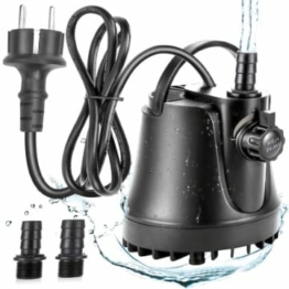 AQQA Aquarium Pumpe,1000L/H Ultraleise Wasserpumpe klein Tauchpumpe, 4.9Ft High Lift Springbrunnenpumpe mit Verstellbarem Schalter und 2 Düsen, für Aquarium, Teich, Hydroponik