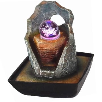 Agora-Tec® Wasserspiel & Zimmerbrunnen "MAGIC" mit drehender Glaskugel mit vier Farben LED Beleuchtung, sehr angenehmer leiser Wasserlauf 21 cm hoch