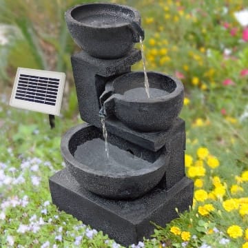 Amur GARTENBRUNNEN BRUNNEN Solar BRUNNEN ZIERBRUNNEN VOGELBAD Wasserfall GARTENLEUCHTE TEICHPUMPE - SPRINGBRUNNEN WASSERSPIEL für Garten, Gartenteich, Terrasse, Teich, Balkon, VERBESSERTES Modell