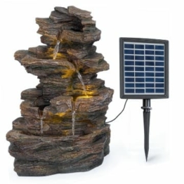 Blumfeldt Messina Kaskadenbrunnen Solarbrunnen Gartenbrunnen Zierbrunnen, Solarbetrieb, 4 Kaskadenstufen, Indoor & Outdoor, Solarpanel: 9 V / 2,8 W / 17,5 x 14 cm, frostbeständig