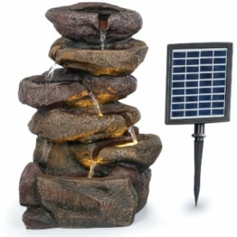 Blumfeldt Savona Solarbrunnen,inkl. Solarpanel,Leistung: 2,8 Watt,Lithium-Ionen-Batterie (ca. 5h Laufzeit),LED-Beleuchtung,Material: Polyresin,frostbeständig,Steinoptik