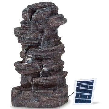Blumfeldt Stonehenge Solarbrunnen, inkl. Solarpanel, Lithium-Ionen-Akku (ca. 5h Laufzeit), LED-Beleuchtung, Polyresin| frostbeständig, für drinnen und draußen Grau
