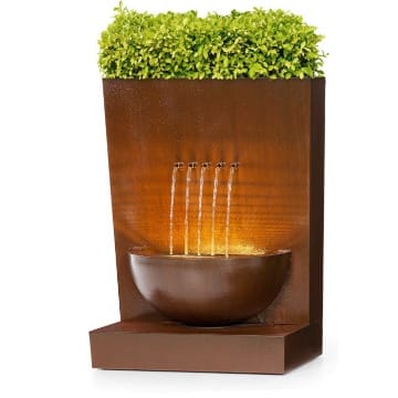 Blumfeldt Windflower Gartenbrunnen, Leistung: 11 Watt, inklusive Pflanzschale, für drinnen und draußen, Durchflussmenge: 750 l/h, LED-Lichtleiste, Material: verzinktes Metall, braun