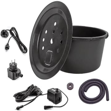 CLGarden Set Springbrunnenpumpe SP1 mit 90l Becken GFK Abdeckung PE Wasserbehälter Springbrunnenbecken Gartenbrunnen DIY LED Beleuchtung 12V Pumpe