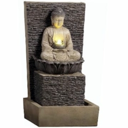 Dehner Gartenbrunnen Buddha mit LED Beleuchtung, ca. 64 x 35 x 32 cm, Polyresin, braun