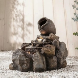 Dehner Gartenbrunnen Florero mit LED Beleuchtung, Steinoptik, ca. 58 x 69 x 54.5 cm cm, Polyresin, grau/braun