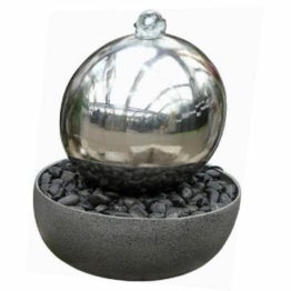 Dehner Gartenbrunnen Globe mit LED Beleuchtung, Schale: Ø 45 cm, Kugel: Ø 32 cm, Höhe 52 cm, Edelstahl, grau