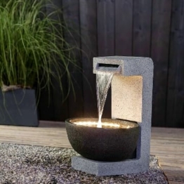 Dehner Gartenbrunnen Madeira mit LED Beleuchtung, ca. 65 x 43 x 51.5 cm, Polyresin, grau/schwarz