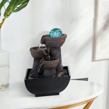 Dyna-Living Tischbrunnen mit Rollender Kugel, Tischplatte Zimmerbrunnen Wasserfall Brunnen für Indoor Wasserbrunnen für Home Office Decor, Polyresin