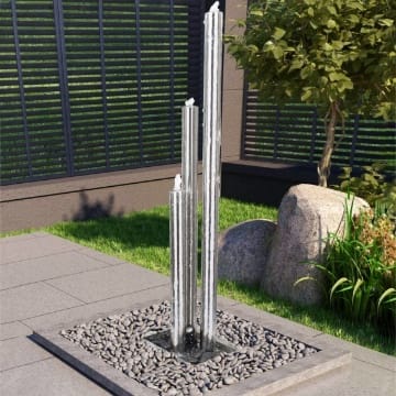 Festnight Pool-Fontäne Gartenbrunnen Silbern 48 x 34 x 153 cm Edelstahl