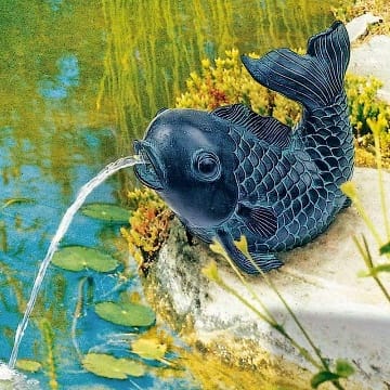 Heissner Teichfigur Speier Fisch Dekor Bronze