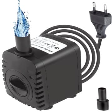 Lenpestia Wasserpumpe Aquarium 600L/H 8W Tauchpumpe Mini Springbrunnen Pumpe mit 2 Düsen und 1.39m Netzkabel für Teich Garten Hydroponiksystem AC220-240V