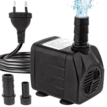 Mini Wasserpumpen(600L/H, 10W), Ultra Leise Aquarium pumpe mit hohem Hub, brunnenpumpe mit 1,5 m Netzkabel, 2 Düsen für Aquarien, Teich, Brunnen, Statuen, Hydrokultur