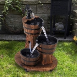 Outsunny Holzfass-Brunnen mit Wasserpumpe,Kaskadenbrunnen,Zimmerbrunnen,Rustikales Holz,Vintage-Stil,Einfach zu transportieren,Tannenholz,Verkohltes Holz,Maße 60 x 60 x 78 cm