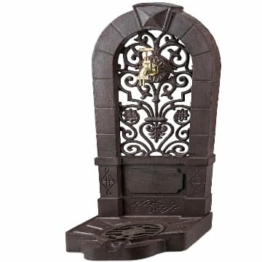 Relaxdays Standbrunnen, Antik-Stil, Nostalgie, Garten, Terrasse, Wasserhahn, Becken, stehend, HBT 74 x 36 x 30 cm, braun