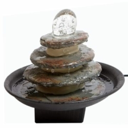 SEINHIJO Zimmerbrunnen Innen Brunnen Feng Shui Wasserfall Tisch Büro Wasserspiel Außen Terrasse Dekor Geschenk mit LED Beleuchtung Drehender Kugel 27cm