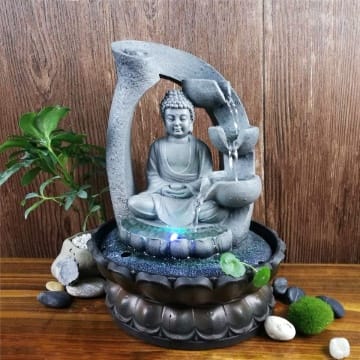 SURPRIZON 30 cm Buddha-Tisch-Wasserfallbrunnen Fengshui Meditation Entspannende Innendekoration, Wasserfall-Kit mit kreisförmigem Wasserfluss für Zuhause, Büro, Schlafzimmer, Dekoration, Grau (Grau 1)