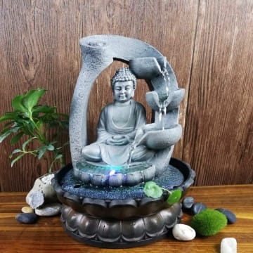 SURPRIZON Buddha Tisch-Wasserfall-Brunnen, Meditation, entspannende Innendekoration, Zen-Brunnen für Zuhause, Büro, Schlafzimmerdekoration (Grau 2)