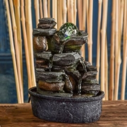 Satya Zen'Light Zimmerbrunnen, Wasserfall, Natursteineffekt, buntes Licht, Geschenkidee, Dekoration für den Innenbereich in Bewegung – entspannender Zen-Brunnen, Feng Shui Glück, H 23cm