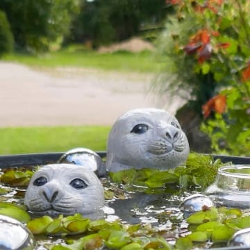 Seehundkopf - Robbe - Heuler 2er Set 6,5 und 10cm hoch für die Teich oder Miniteich Deko aus Keramik