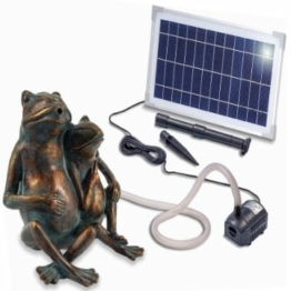 Solarbetriebener Wasserspeier Froschpaar - inkl. Solar Teichpumpe 8 Watt 380 l/h - Maße ca. 200 x 150 x 220 mm - Wasserspiel für Gartenteich Teichfigur Gartenbrunnen, esotec 101657