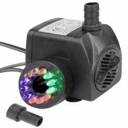 TSSS 15W Unterwasser Wasserspielpumpe mit LED Licht Beleuchtung Teichpumpe Wasser Pumpen Aquarium Garten Tauchpumpen Brunnen Hydrokulturen Springbrunnen Pumpe Fördermenge max 800L/H 220V EU Stecker