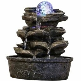 Zen'Light LittleRock Zimmerbrunnen - Naturwasserfall mit Steineffektund farbigem LED-Licht - ZenTischdekoration Ideal für Meditationund Entspannung - Feng-Shui-Objekt Glück - aus Polyresin, Dunkelbraun, 20 x 20 x 23 cm