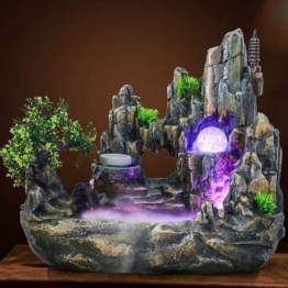 Zimmerbrunnen Feng Shui Brunnen Springbrunnen Mit LED Kristallkugel und Zerstäuber Tischbrunnen mit Deko-Steingarten und Teich Wasserspiel Desktop Wasserfall