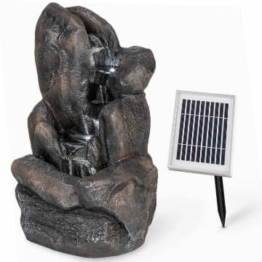 blumfeldt Felsquell - Solar-Kaskadenbrunnen, Gartenbrunnen, Garten-Deko, LED-Beleuchtung, 2 Watt Solarpanel, 2000mAh Akku, Miniaturpumpe, frostbeständiger Polyresin, dunkelsilber