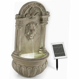 blumfeldt Löwenstein Gartenbrunnen mit LED-Beleuchtung - Löwenkopf Edition, Wandbrunnen antik, Zierbrunnen, Outdoor, Solarpanel, Akku: 2000 mAh, Dämmerungssensor, Naturstein-Optik, grau