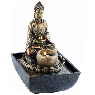 infactory Zimmerspringbrunnen: Beleuchteter Zimmerbrunnen mit Buddha (Led Brunnen)