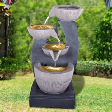 profi-pumpe.de Gartenbrunnen Brunnen Zierbrunnen Zimmerbrunnen Springbrunnen Brunnen 230V Wasserfall Wasserspiel für Garten, Gartenteich, Terrasse, Balkon Sehr Dekorativ (FENG-Shui mit LED-Licht)